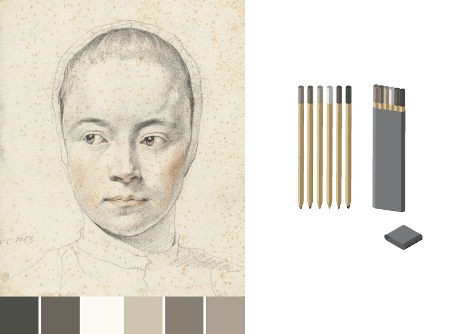 Make-up pencil set based on color swatches of Leendert van der Cooghen portrait - design by Asnate Bockis&Rogier Arents