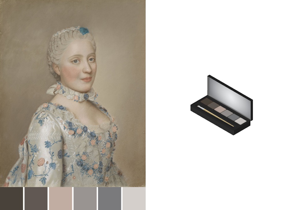 Eye shadows based on color swatches of Jean-Etienne Liotard portrait - design by Asnate Bockis&Rogier Arents