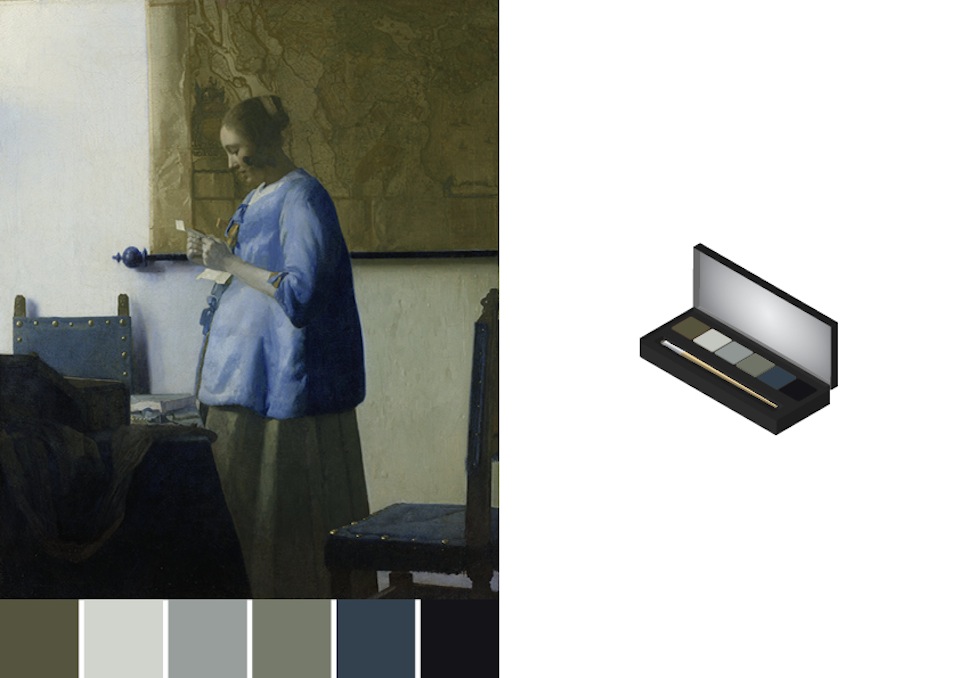 Eye-shadows based on color swatches of Johannes Vermeer painting -design by Asnate Bockis&Rogier Arents